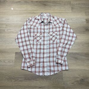 Vintage Levis Shirt Mens Medium Red Pearl Snap Cowboy Western Plaid 80s